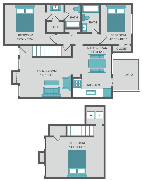 the magnolia 3 bedroom 2 bath floor plan at hunters way apartments