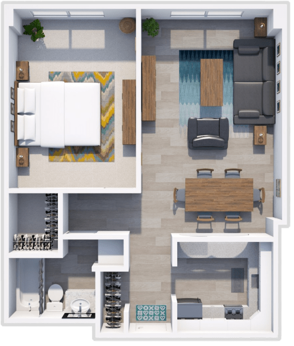 one bed floor plan at icon apartments