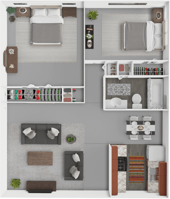 2 bed 1 bath floor plan at indian hills