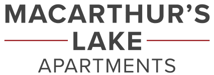 The image is a logo for MacArthur's Lake Apartments.