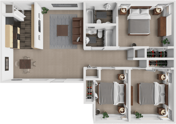 Floor Plan  a three bedroom apartment with 2 bathrooms in south bend IN