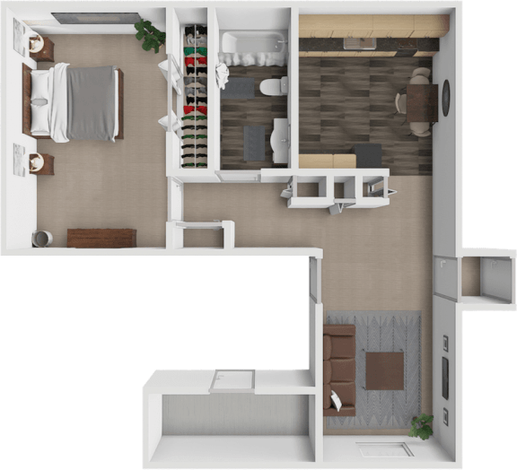 Floor Plan  a 3d rendering of a floor plan with a bedroom and a bathroom