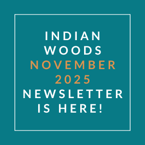 The image announces the availability of the Indian Woods November 2025 newsletter.