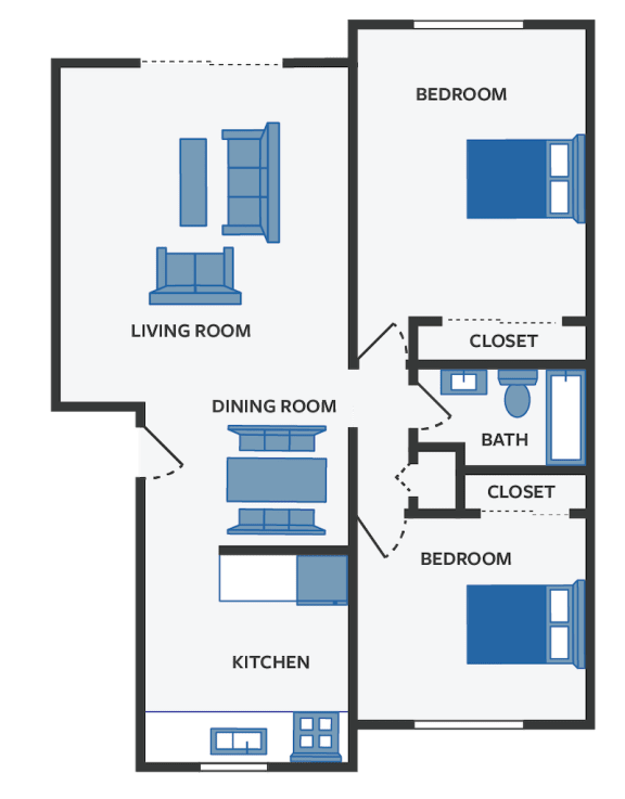two bedroom 1 bath Catamaran 1 floor plan