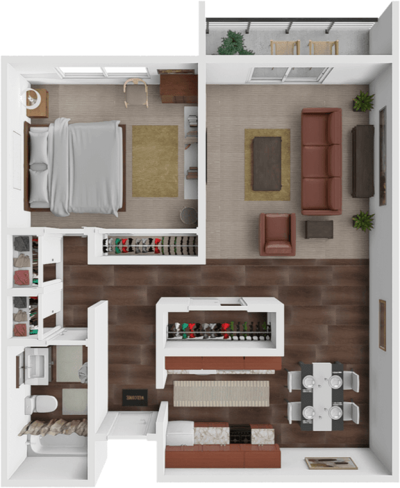 Belay floor plan that is a 1 bedroom 1 bathroom apartment at Les Chateaux Apartments in Duluth