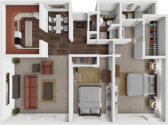 Galley 2 bedroom 2 bathroom floor plan at les chateaux apartments