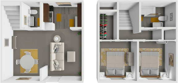two bedroom townhome floor plan at lake point apartments