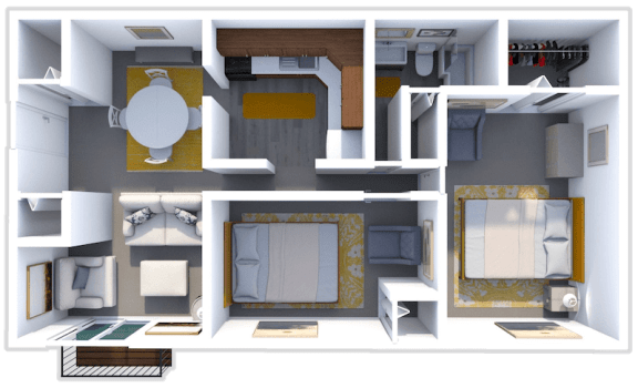 2 bed 1 bath floor plan at lake point apartments