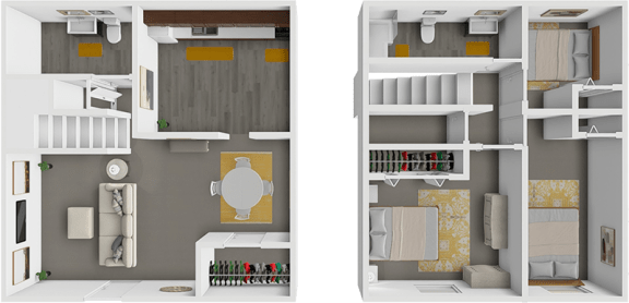 three bedroom townhome floor plan at lake point apartments