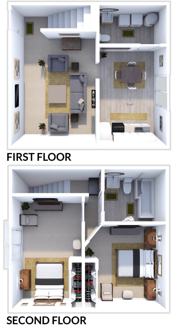 two bed 1 bath townhome floor plan at monticello arms