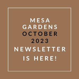 a picture of a sign that says mesa gardens october 23 newspaper is here