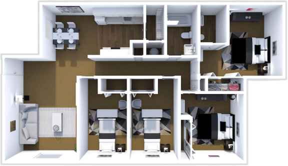 4 bedroom two bathroom floor plan at mesa gardens