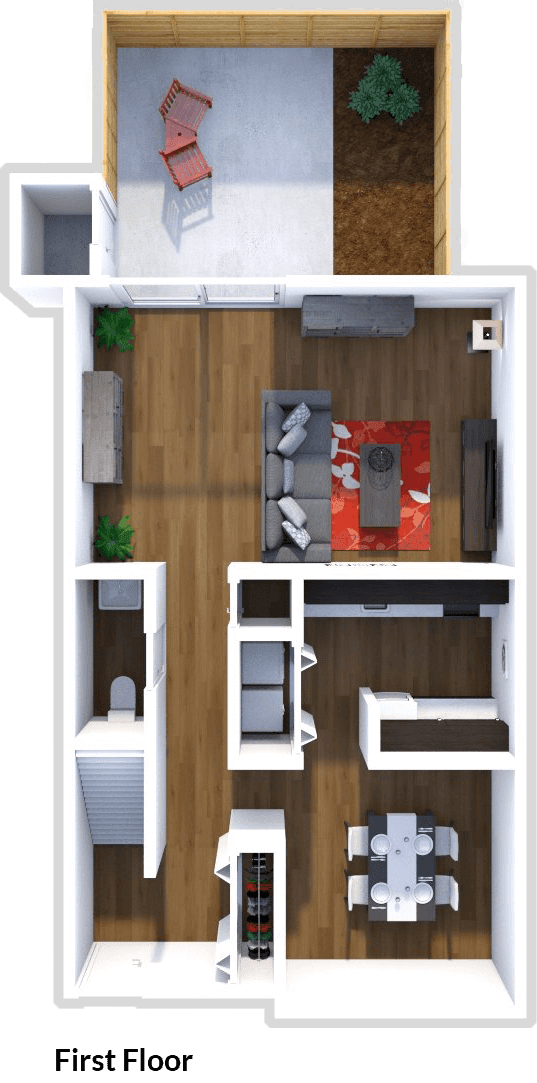 3 bedroom 2 bathroom Albatross floor plan First Floor at Meadow Lark Apartments