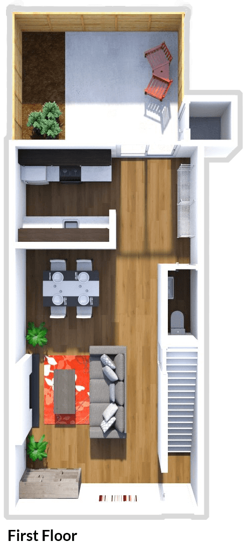 2 bedroom 1.5 bath Cardinal Floor Plan at MeadowLark Apartments  First Floor