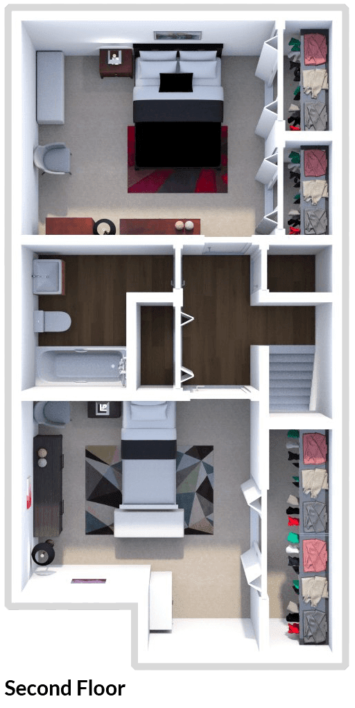 2 bedroom 1.5 bath Cardinal floor plan at MeadowLark Apartments Second Floor