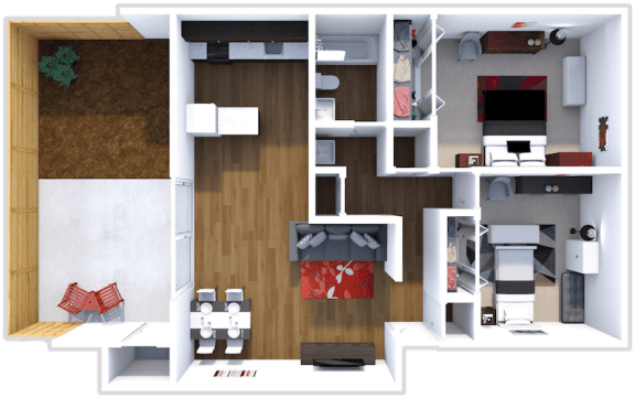 2 bedroom 1 bath Heron floor plan at Meadow Lark Apartments