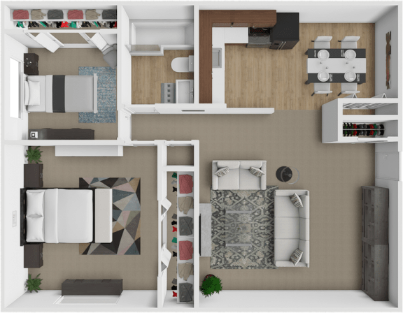 2 bedroom 1 bath medium floor plan at miracle manor apartments