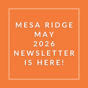 The image announces the availability of the Mesa Ridge May 2026 newsletter.