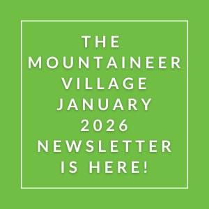 The image announces the availability of the Mountaineer Village January 2026 newsletter.