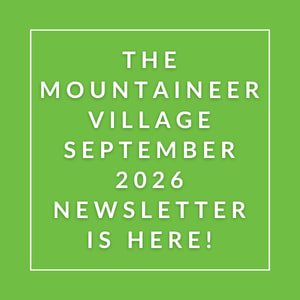 The image announces the release of the Mountaineer Village September 2026 newsletter.