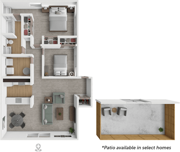A floor plan of a house with a note that a patio is available in select homes.