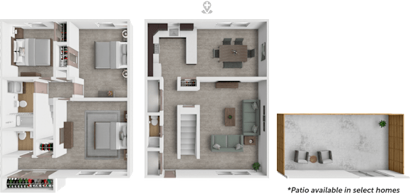 A floor plan of a home with a kitchen, living room, and bathroom.