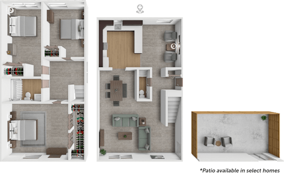 A set of three images showing different floor plans of a house.