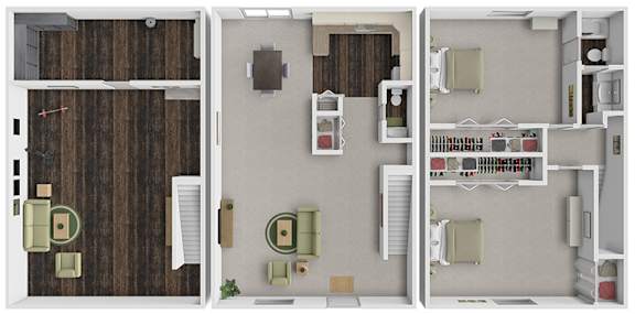 Floor Plan  A floor plan of a house with a kitchen, living room, and dining area.