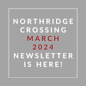 the white text on a gray background says northern crossing march 2024 newsletter is here