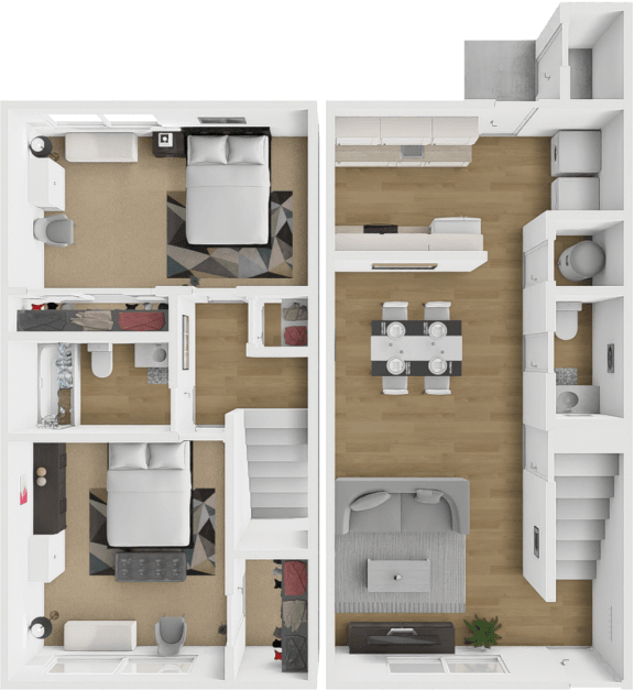 2 bed 1.5 bath townhome floor plan at northridge crossing apartments