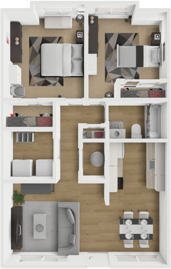 Floor Plan  2 bed 1 bath floor plan at northridge crossing apartments