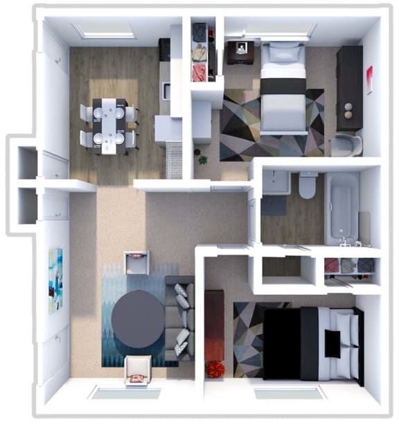 a bedroom with a bed and a chair in a room