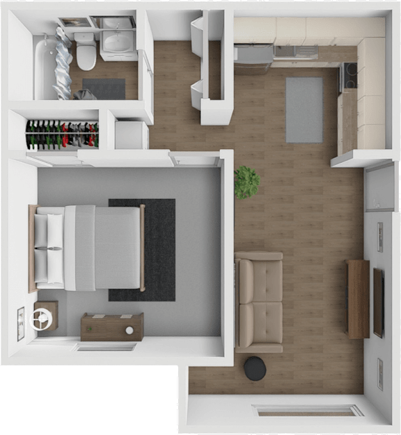 Floor Plan  A top-down view of a modern apartment layout.