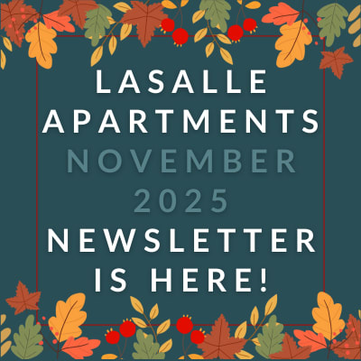 a red background with white text that reads lasalle apartments july 23 2020 newsletter is here