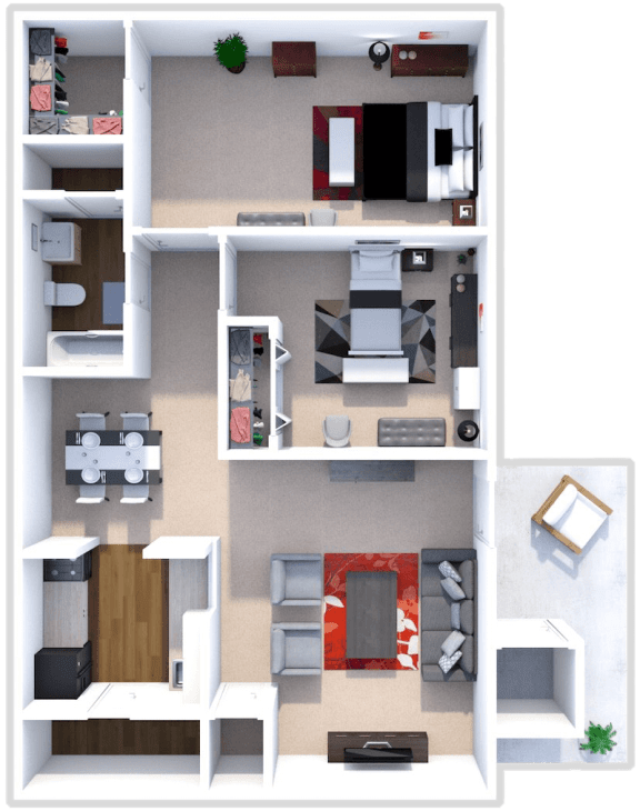 2 Bed 1 Bath Harrington Floor Plan at North Park