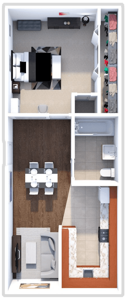 1 bed 1 bath 750 sq ft floor plan b at northwoods