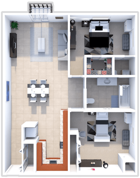 2 bed 1.5 bath 1100 sq ft floor plan at northwoods
