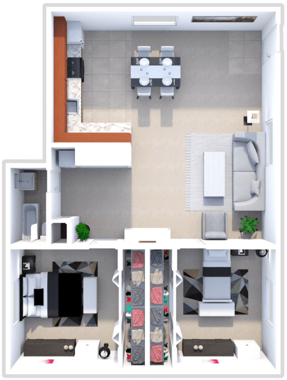2 bed 1 bath 850 sq ft floor plan at northwoods