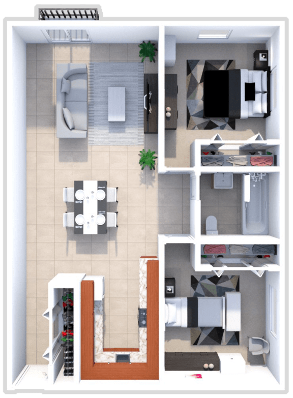 2 bed 1 bath 900 sq ft floor plan at northwoods