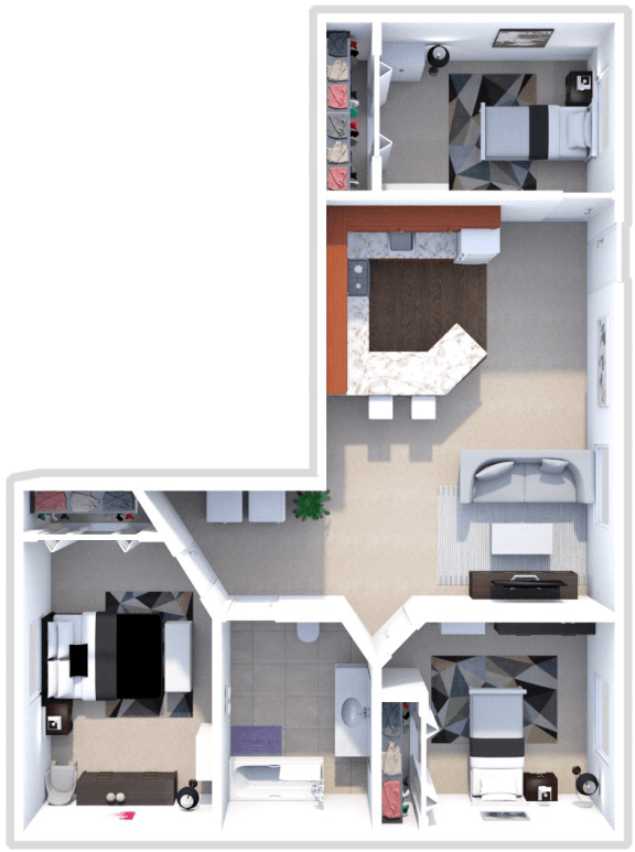 3 bed 1 bath 900 sq ft floor plan at northwoods