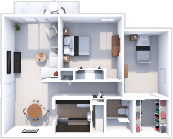 2 bedroom, 1 bath floor plan for North Lake Village apartments