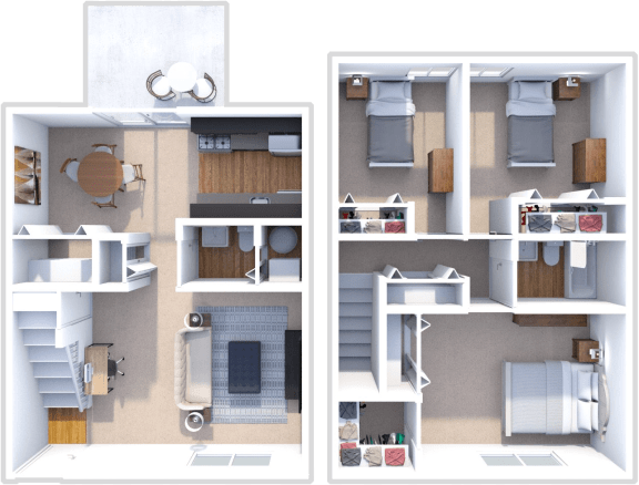 3 bedroom, 1 and a half bath floor plan for North Lake Village apartments