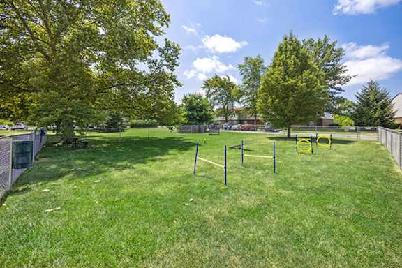 A park with a green lawn and trees.