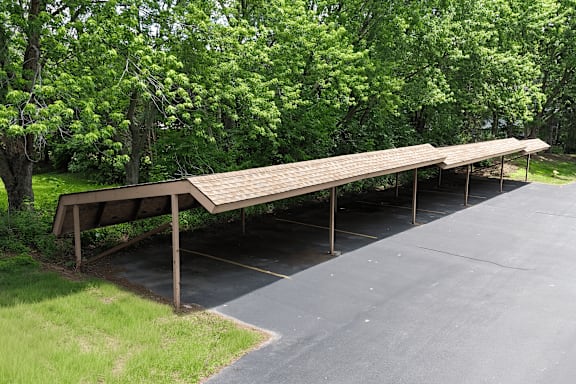 A long wooden covered walkway.