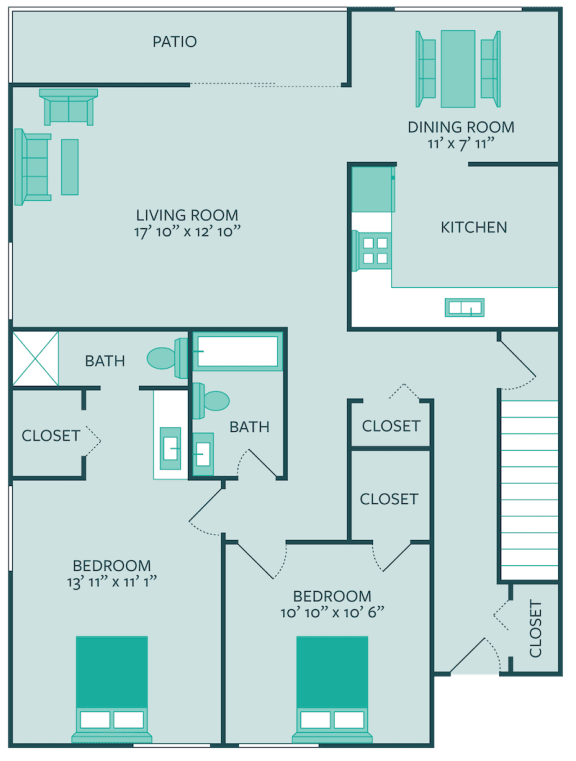 two bedroom two bathroom floor plan 1190 square feet