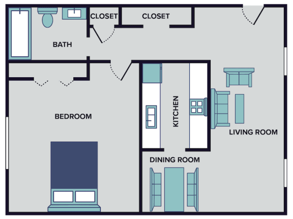 Floor Plan  one bedroom one bath 750 sq feet