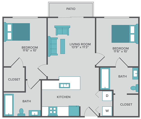 2 bed 2 bath floor plan
