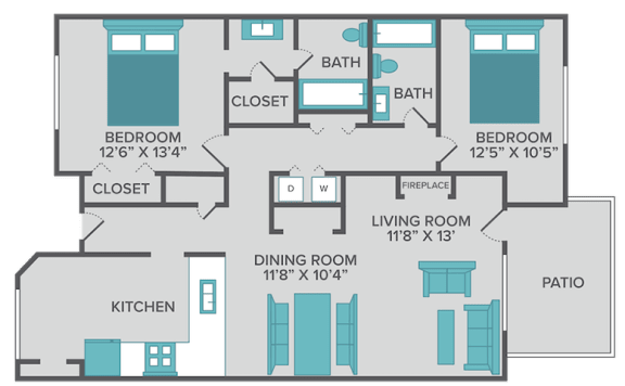 the sycamore 2 bedroom 2 bathroom floor plan at hunters way apartments