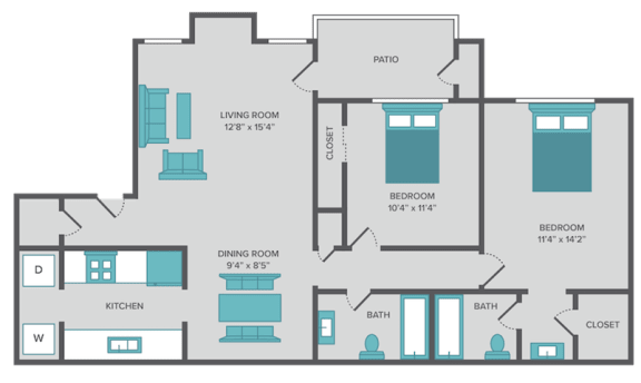 the willow two bedroom floor plan at hunters way apartments
