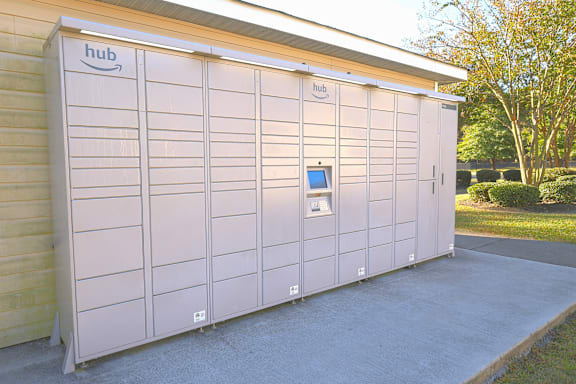 A large white storage unit with the word Hub on the top.